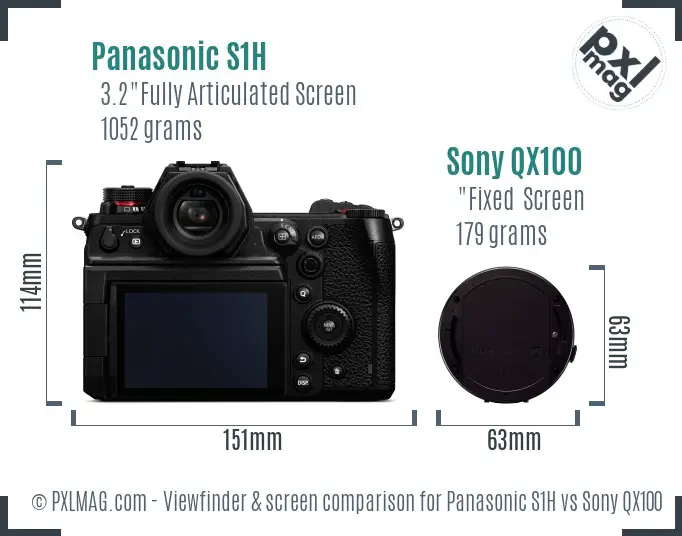 Panasonic S1H vs Sony QX100 Screen and Viewfinder comparison