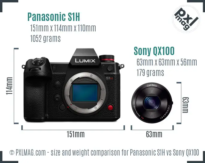 Panasonic S1H vs Sony QX100 size comparison
