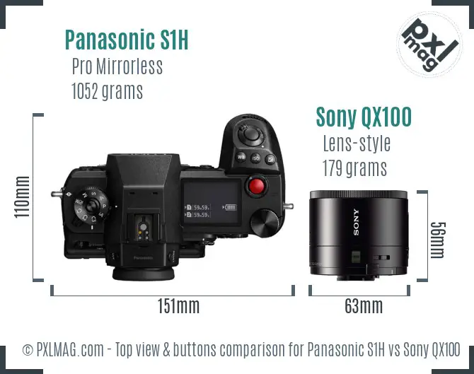 Panasonic S1H vs Sony QX100 top view buttons comparison