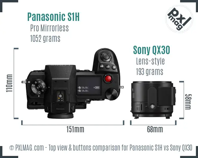 Panasonic S1H vs Sony QX30 top view buttons comparison