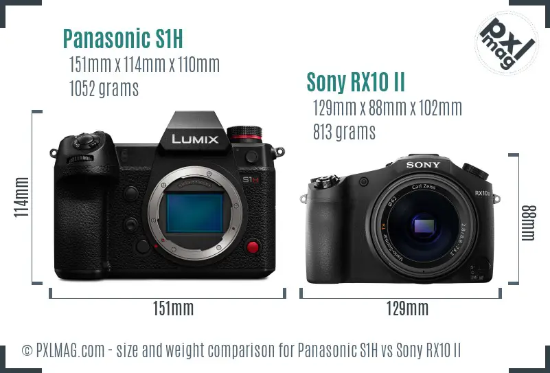 Panasonic S1H vs Sony RX10 II size comparison