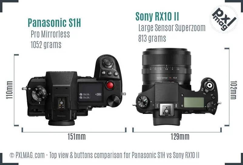 Panasonic S1H vs Sony RX10 II top view buttons comparison