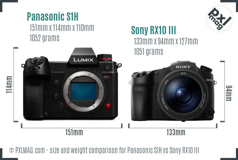 Panasonic S1H vs Sony RX10 III size comparison