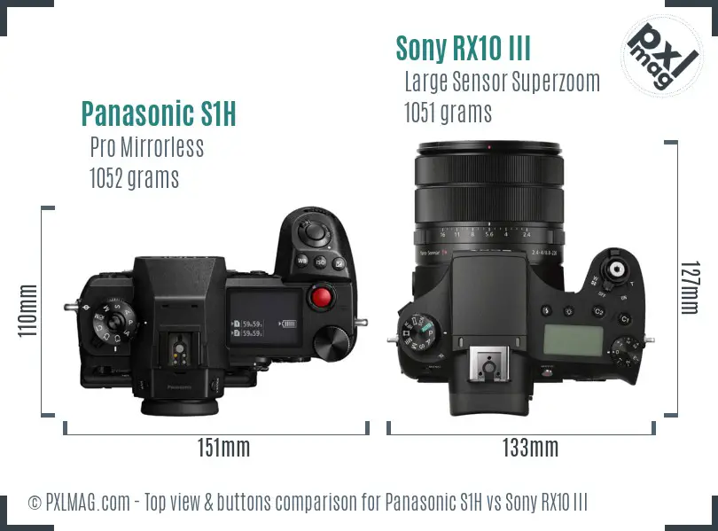 Panasonic S1H vs Sony RX10 III top view buttons comparison