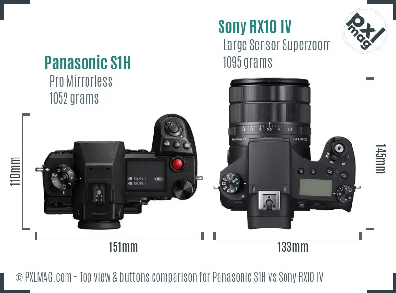 Panasonic S1H vs Sony RX10 IV top view buttons comparison