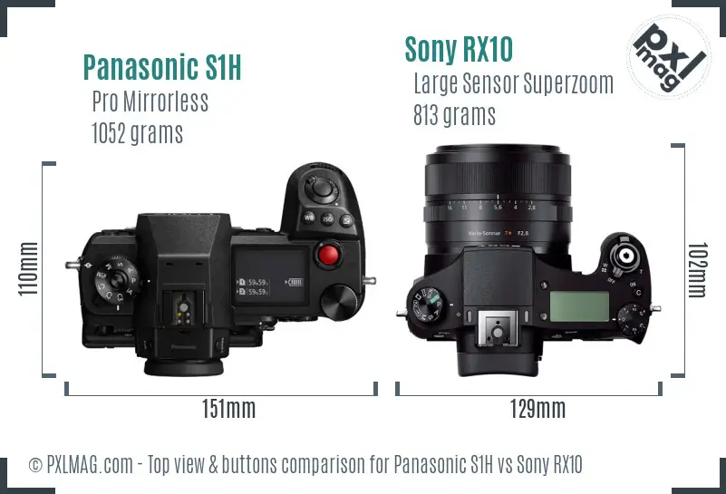 Panasonic S1H vs Sony RX10 top view buttons comparison