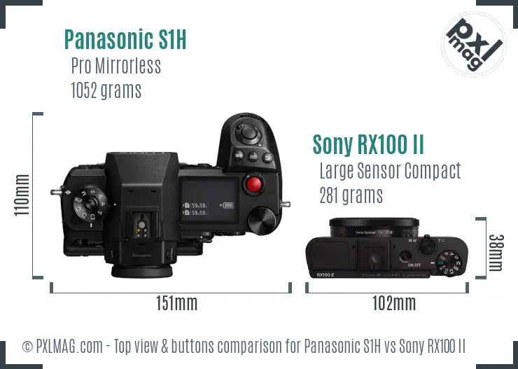 Panasonic S1H vs Sony RX100 II top view buttons comparison