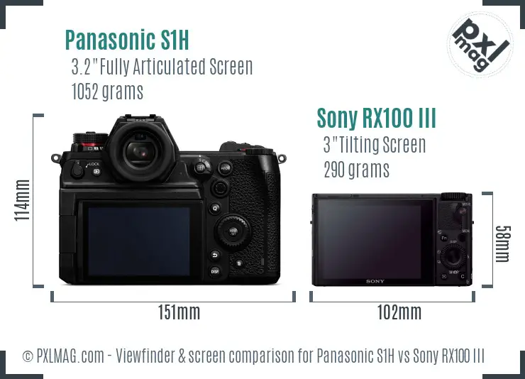 Panasonic S1H vs Sony RX100 III Screen and Viewfinder comparison