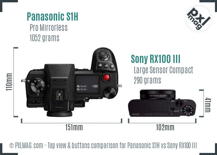 Panasonic S1H vs Sony RX100 III top view buttons comparison