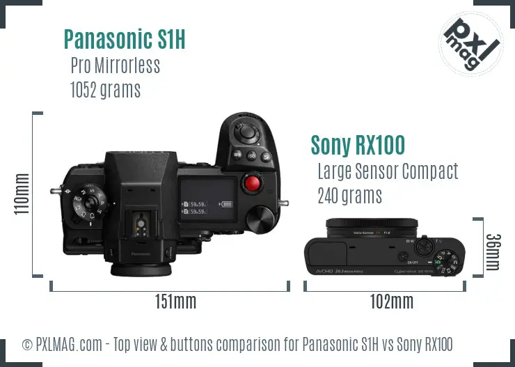 Panasonic S1H vs Sony RX100 top view buttons comparison