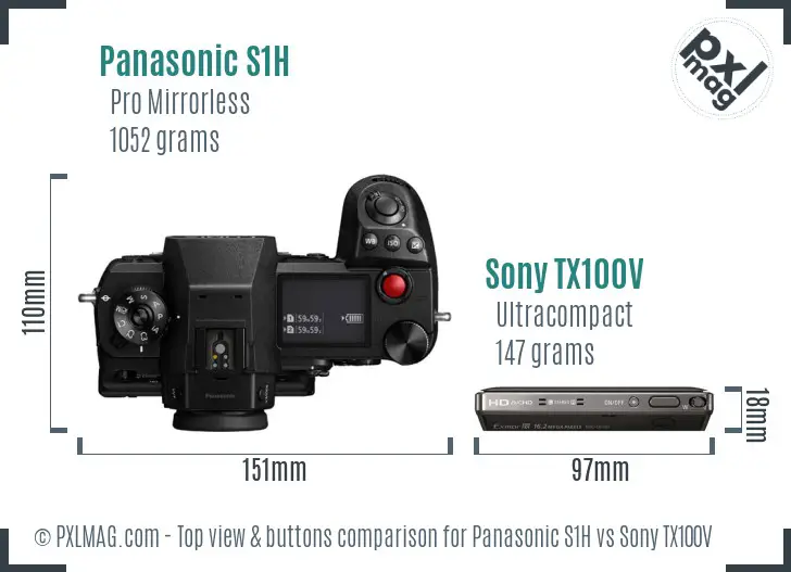 Panasonic S1H vs Sony TX100V top view buttons comparison