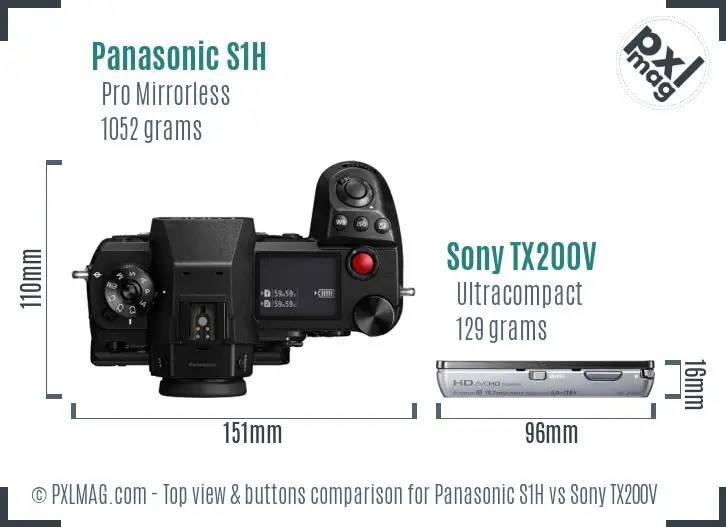 Panasonic S1H vs Sony TX200V top view buttons comparison