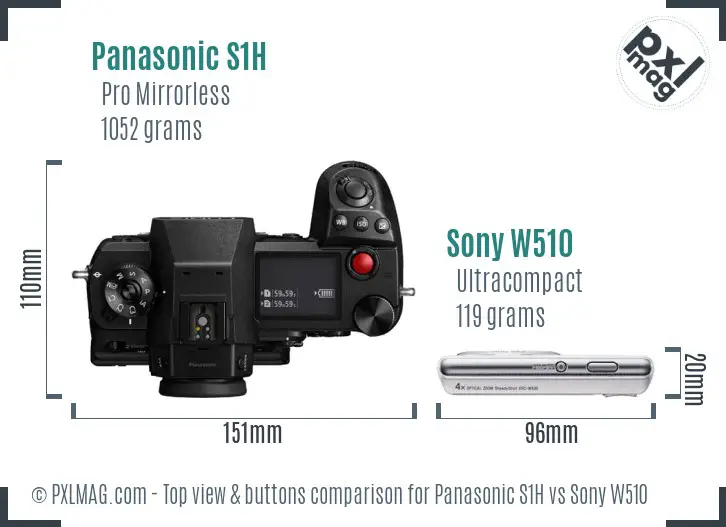 Panasonic S1H vs Sony W510 top view buttons comparison Panasonic S1H vs Sony W510 top view buttons comparison