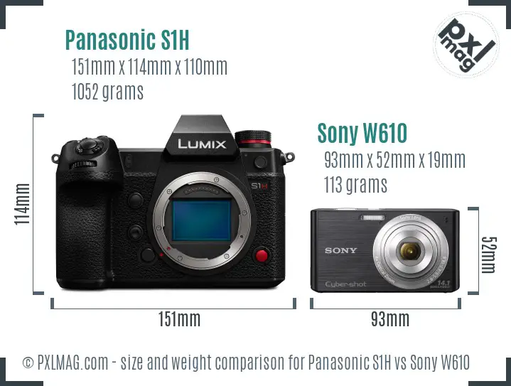 Panasonic S1H vs Sony W610 size comparison