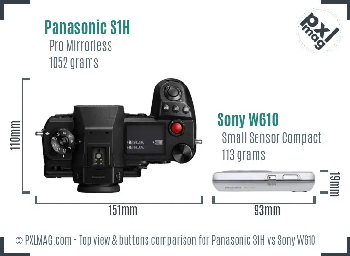 Panasonic S1H vs Sony W610 top view buttons comparison