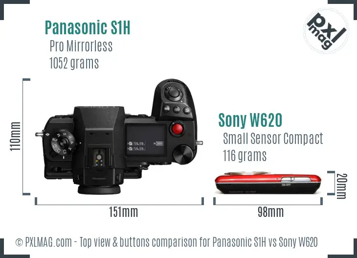 Panasonic S1H vs Sony W620 top view buttons comparison