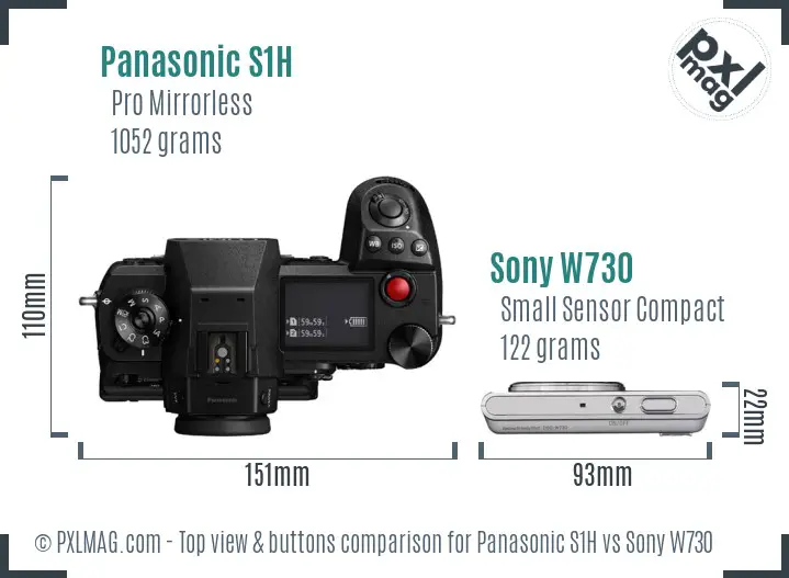 Panasonic S1H vs Sony W730 top view buttons comparison Panasonic S1H vs Sony W730 top view buttons comparison
