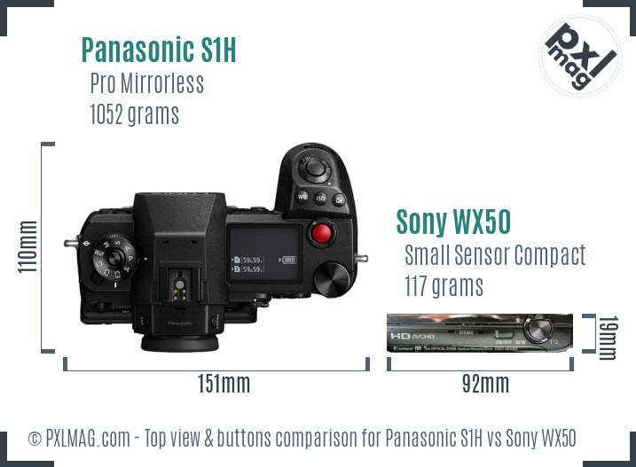 Panasonic S1H vs Sony WX50 top view buttons comparison