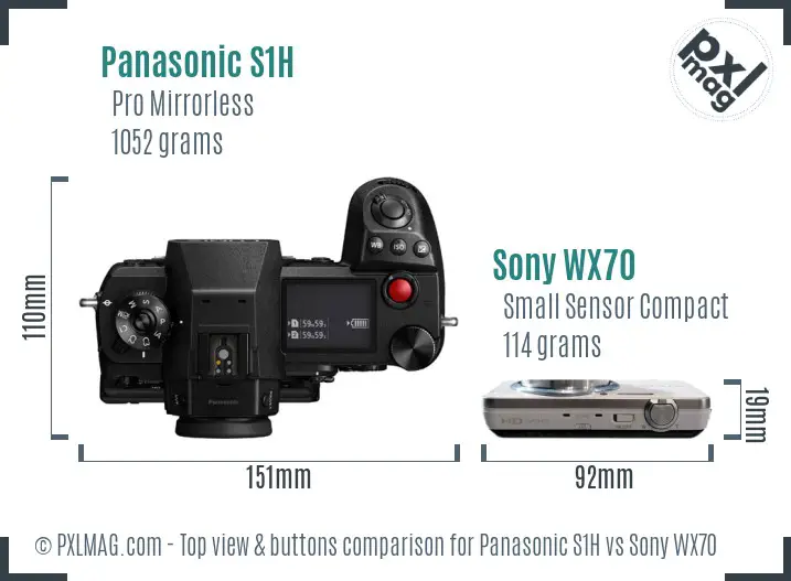 Panasonic S1H vs Sony WX70 top view buttons comparison