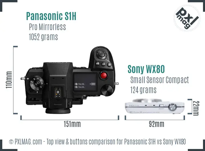 Panasonic S1H vs Sony WX80 top view buttons comparison