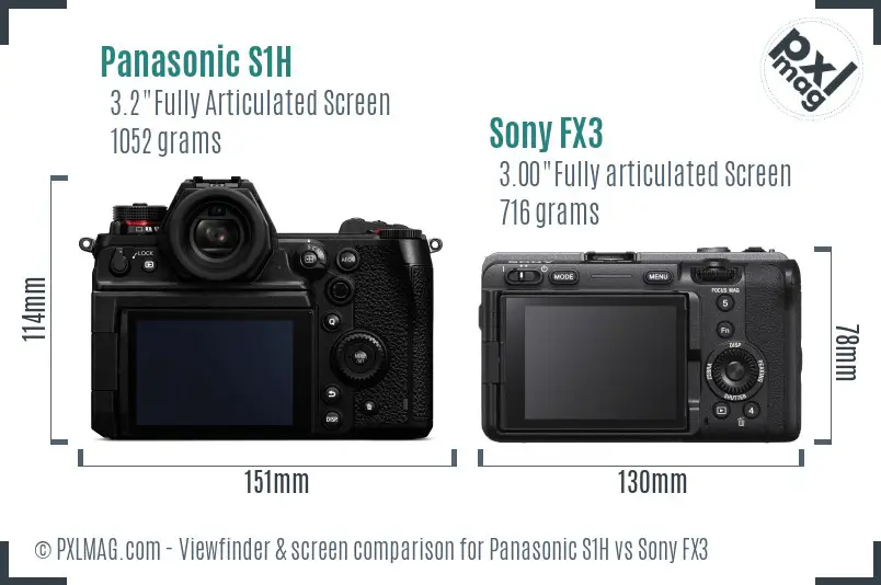 Panasonic S1H vs Sony FX3 Screen and Viewfinder comparison