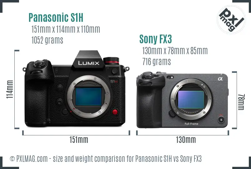 Panasonic S1H vs Sony FX3 size comparison
