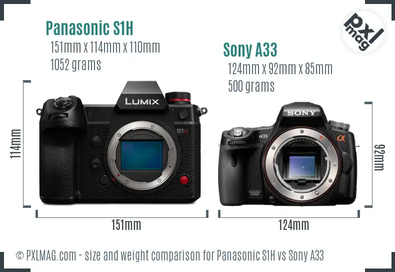 Panasonic S1H vs Sony A33 size comparison