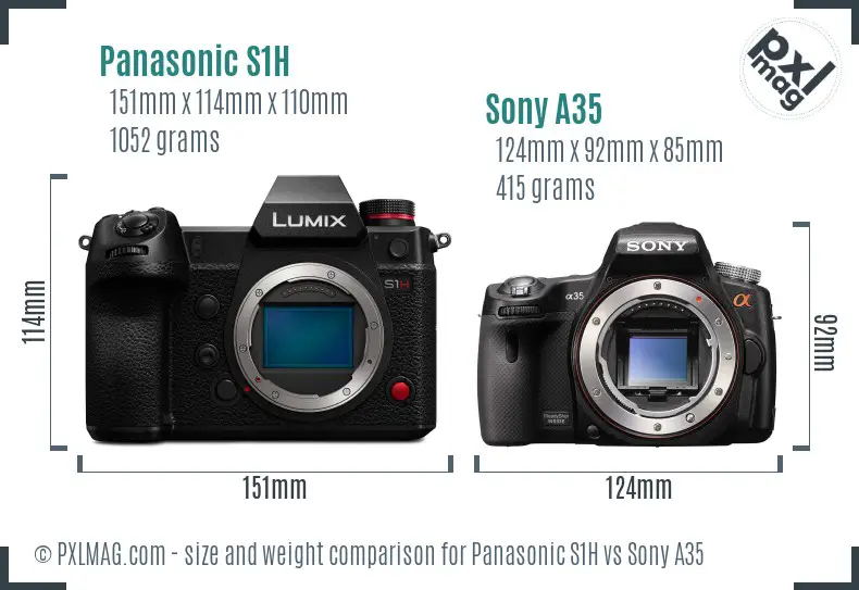 Panasonic S1H vs Sony A35 size comparison