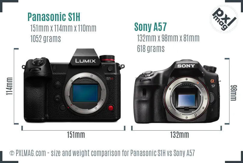 Panasonic S1H vs Sony A57 size comparison