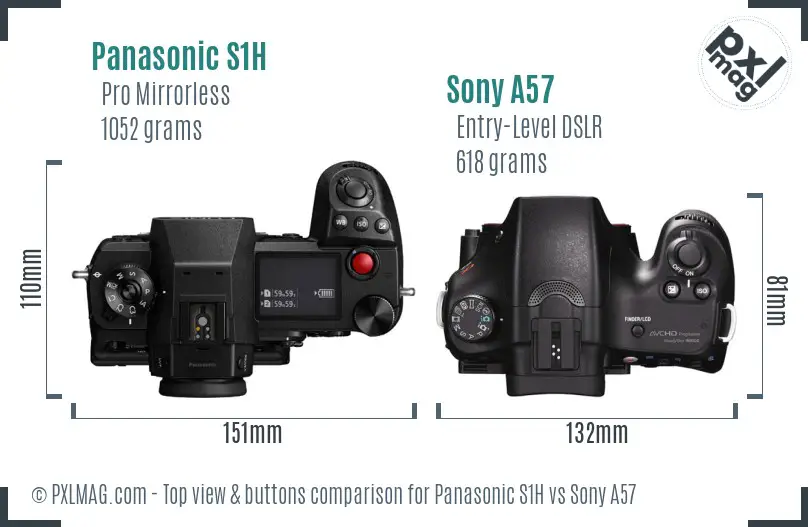 Panasonic S1H vs Sony A57 top view buttons comparison