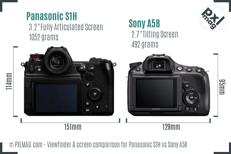 Panasonic S1H vs Sony A58 Screen and Viewfinder comparison