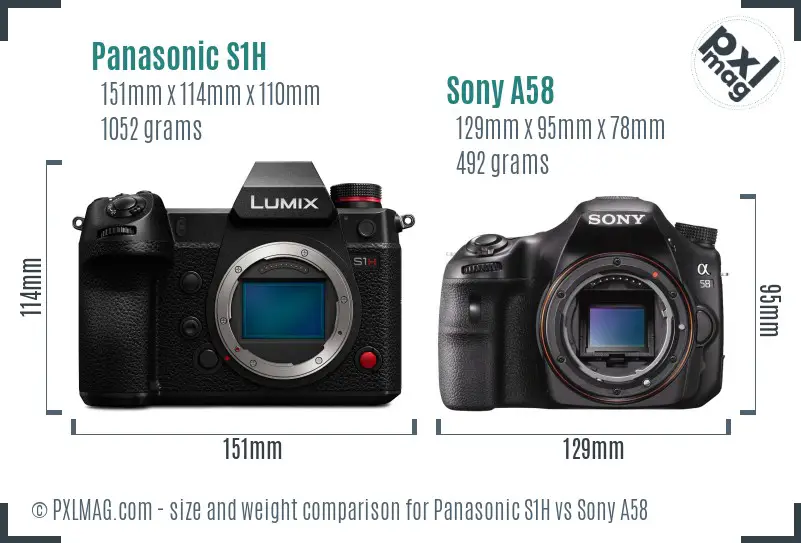 Panasonic S1H vs Sony A58 size comparison