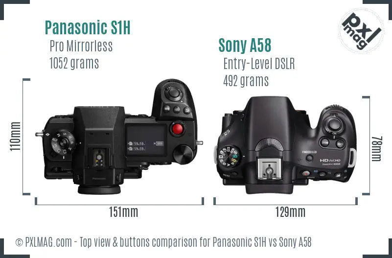 Panasonic S1H vs Sony A58 top view buttons comparison