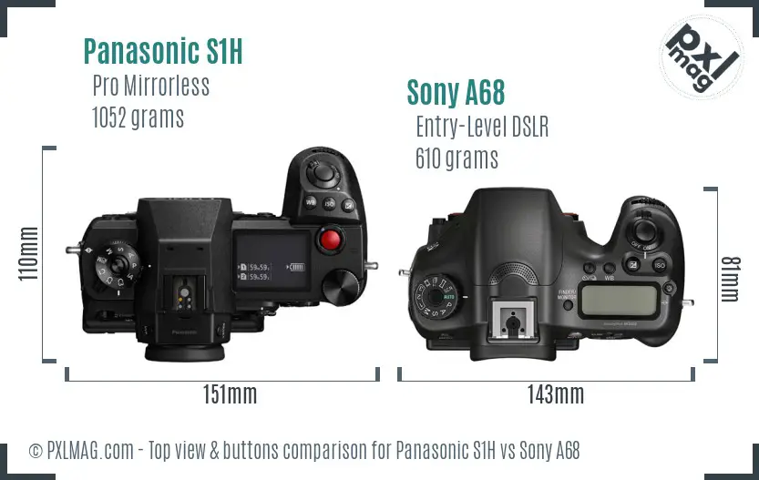 Panasonic S1H vs Sony A68 top view buttons comparison Panasonic S1H vs Sony A68 top view buttons comparison
