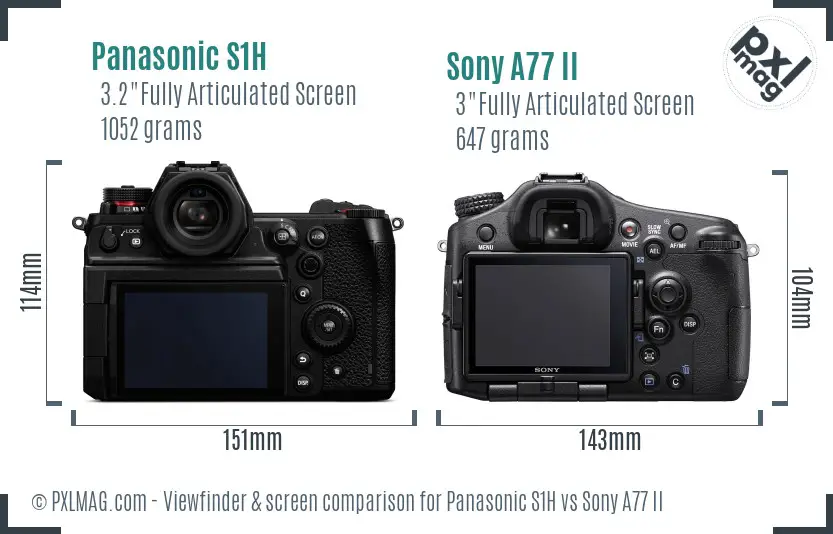 Panasonic S1H vs Sony A77 II Screen and Viewfinder comparison