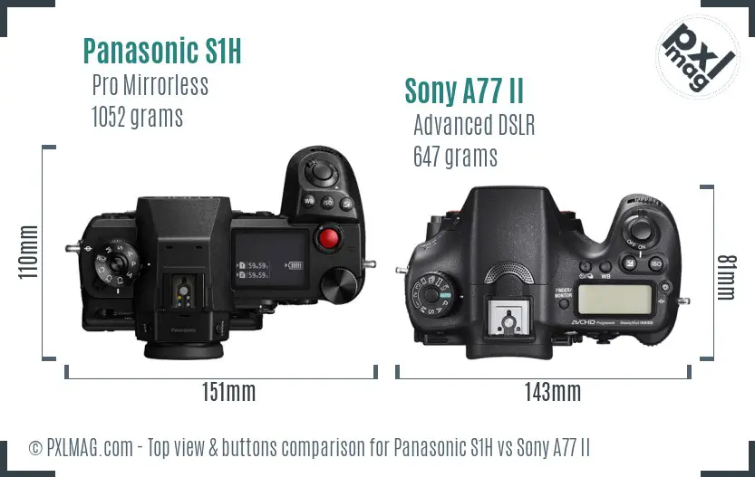 Panasonic S1H vs Sony A77 II top view buttons comparison