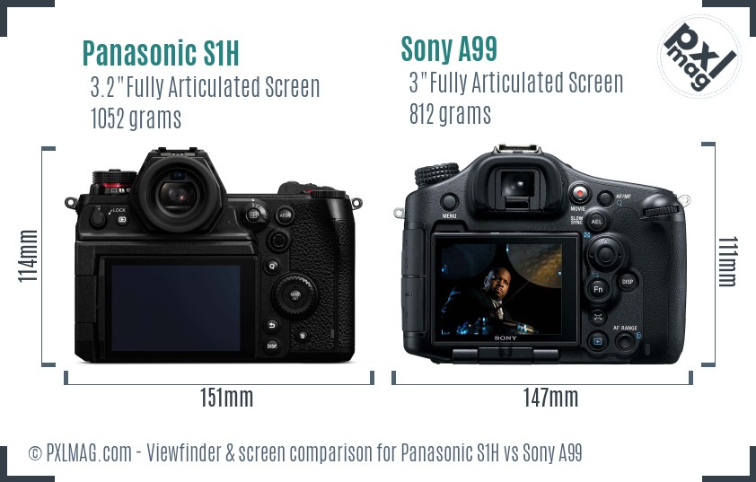 Panasonic S1H vs Sony A99 Screen and Viewfinder comparison