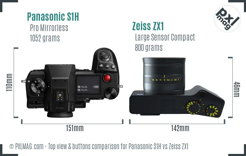 Panasonic S1H vs Zeiss ZX1 top view buttons comparison