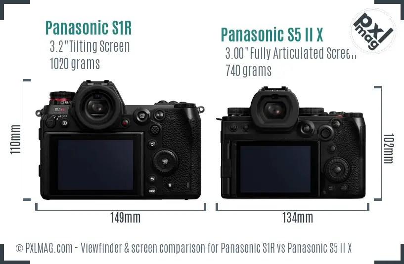 Panasonic S1R vs Panasonic S5 II X Screen and Viewfinder comparison