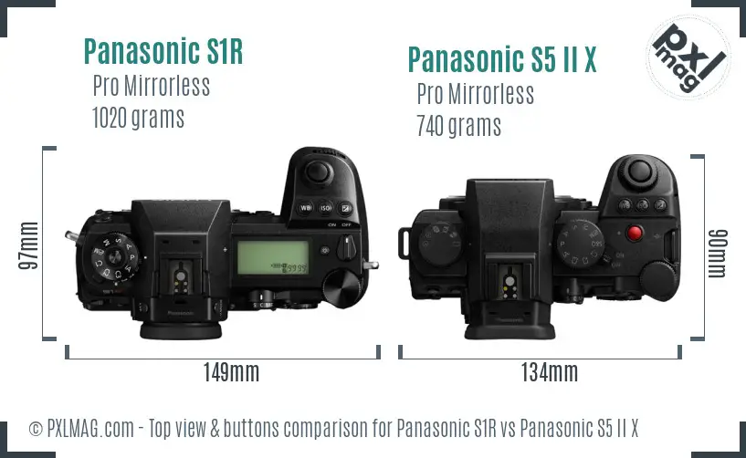 Panasonic S1R vs Panasonic S5 II X top view buttons comparison