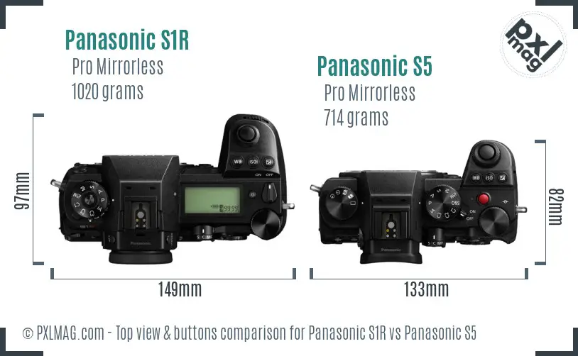 Panasonic S1R vs Panasonic S5 top view buttons comparison