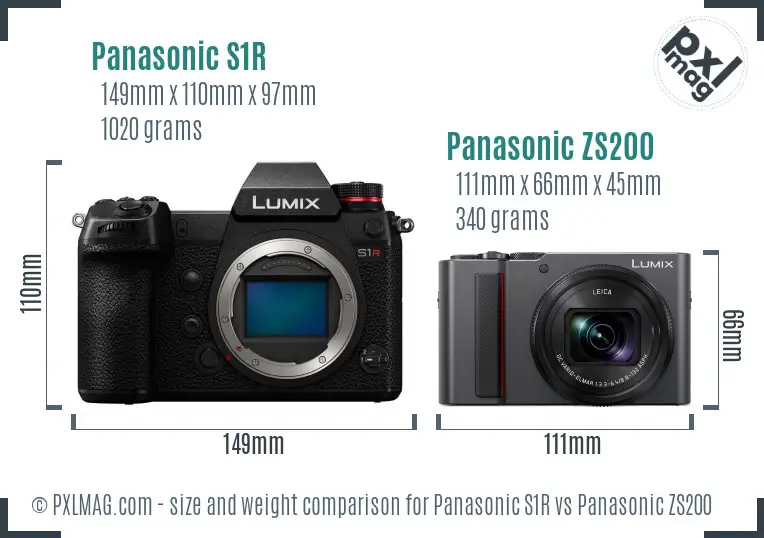 Panasonic S1R vs Panasonic ZS200 size comparison