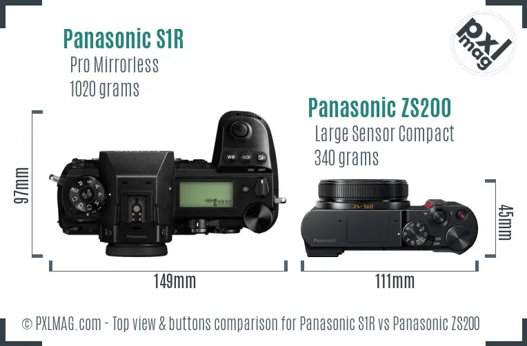 Panasonic S1R vs Panasonic ZS200 top view buttons comparison