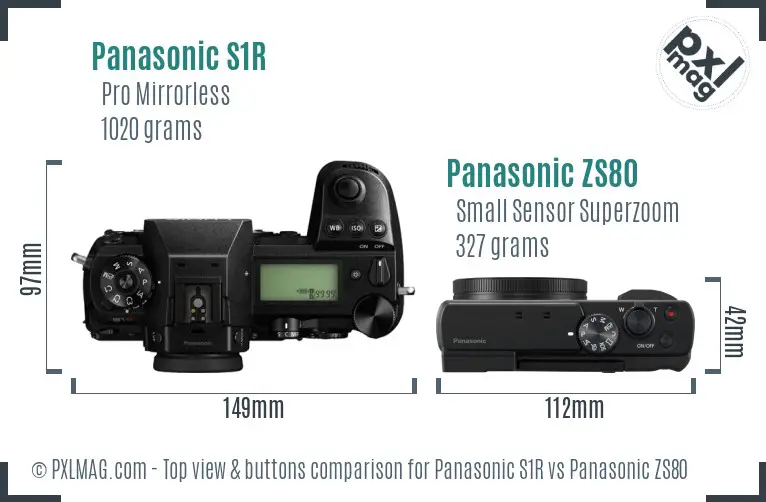 Panasonic S1R vs Panasonic ZS80 top view buttons comparison