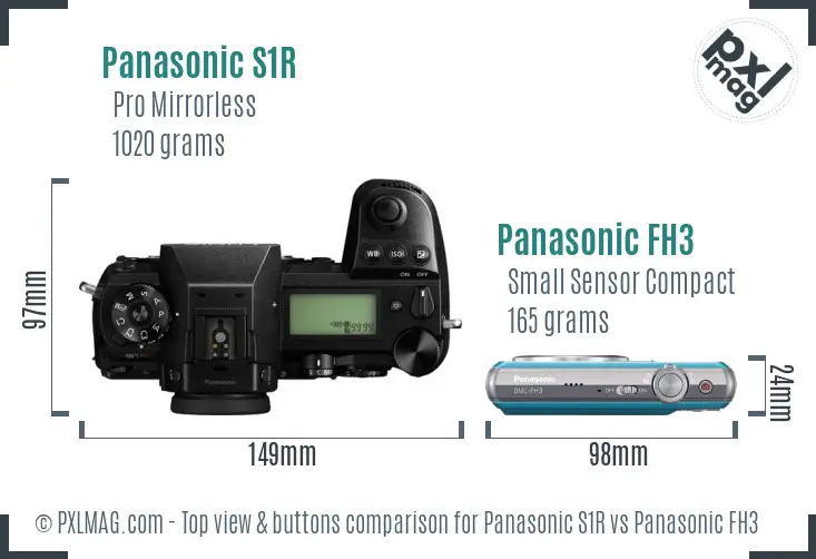 Panasonic S1R vs Panasonic FH3 top view buttons comparison