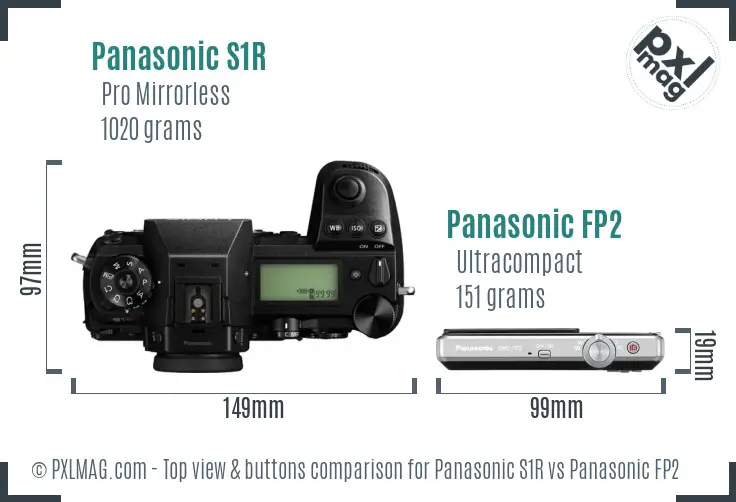 Panasonic S1R vs Panasonic FP2 top view buttons comparison