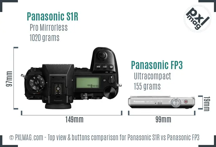 Panasonic S1R vs Panasonic FP3 top view buttons comparison