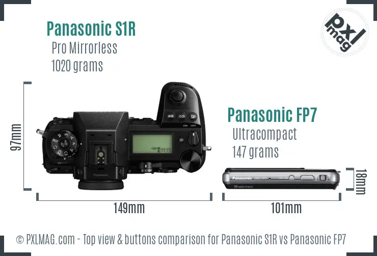 Panasonic S1R vs Panasonic FP7 top view buttons comparison