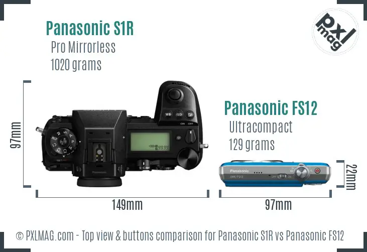 Panasonic S1R vs Panasonic FS12 top view buttons comparison