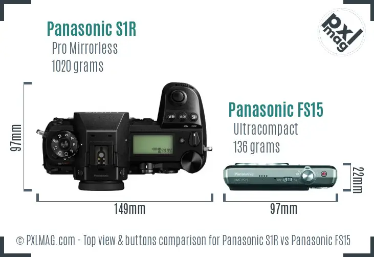 Panasonic S1R vs Panasonic FS15 top view buttons comparison
